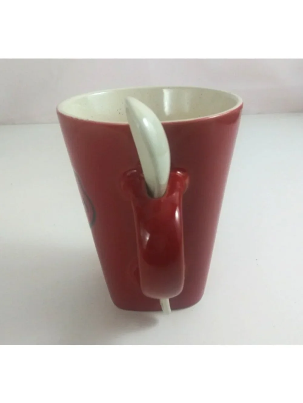 Red Stoneware Texas Cup With Spoon In Handle Souvenir Coffee Cup